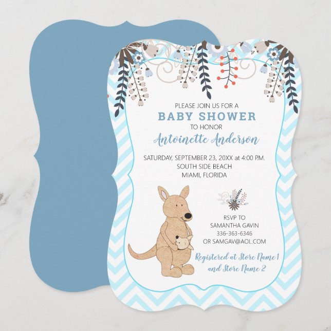 Boho Kangaroo Watercolor Blumenjungen Babydusche Einladung (Vorne/Hinten)