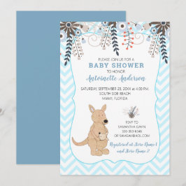 Boho Kangaroo Watercolor Blumenjungen Babydusche Einladung