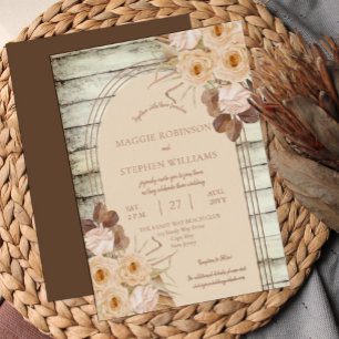 Boho Karamell-Rosen   Getrocknete Gräser Hochzeit Folieneinladung