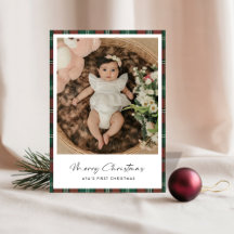 Boho Kariert Baby's First Christmas Foto Card
