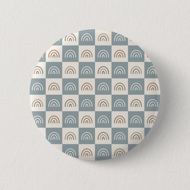 Boho Kariertes Regenbogen-Minimalismus-Muster Button (Vorderseite)