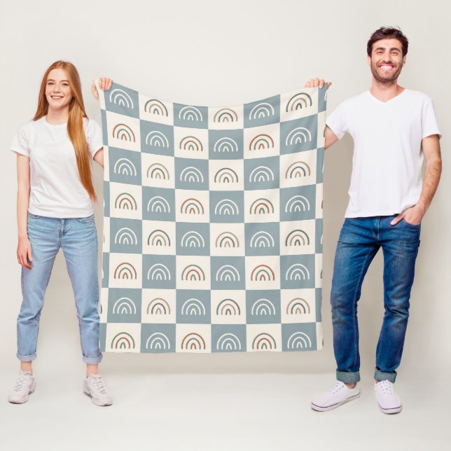Boho Kariertes Regenbogen-Muster Minimalistisch Fleecedecke (Beispiel)