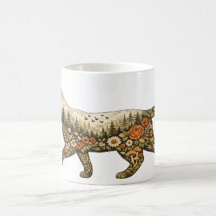 Boho-Katze – Personalisierter Name Florale Katze & Kaffeetasse
