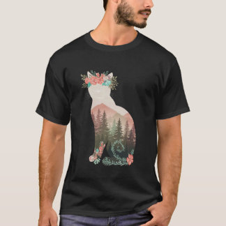 Boho-Katze Pflanzen T-Shirt Frauen Mädchen Männer 