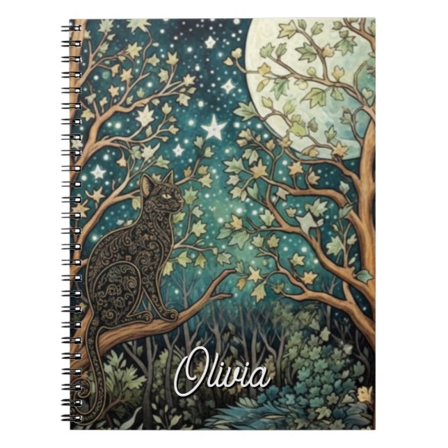 Boho-Katze Sternenhimmel Waldlandschaft Notizblock (Vorderseite)