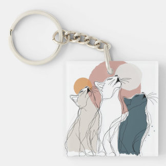 Boho-Katzen-Heul-Quadrat-Schlüsselanhänger Schlüsselanhänger