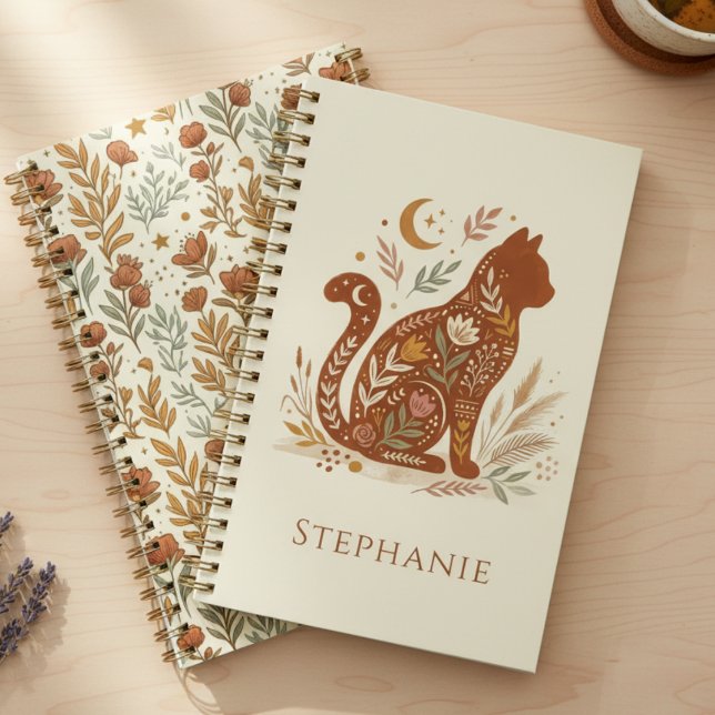 Boho-Katzen-Planer – Himmlisches Katzen-Geschenk Planer (Floral cat planner)