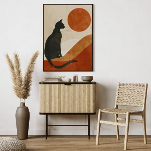 Boho-Katzen-Silhouette Sonnenuntergang Abstrakte Leinwanddruck