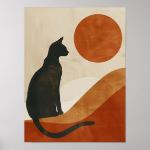 Boho-Katzen-Silhouette Sonnenuntergang Abstrakte Poster