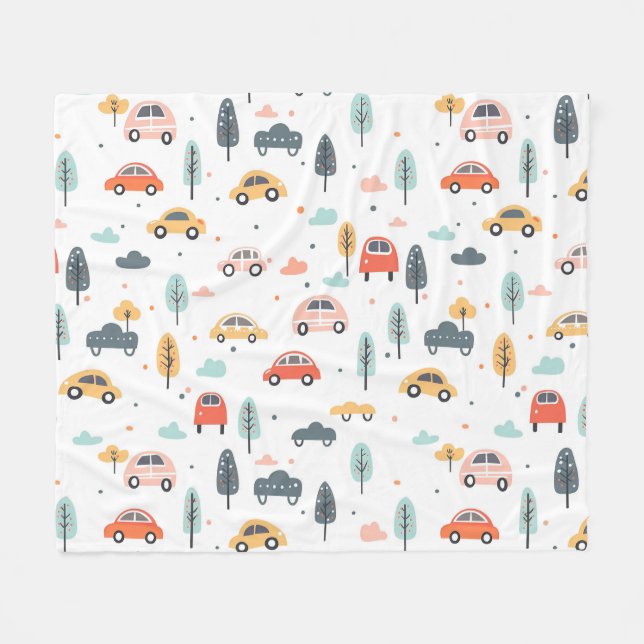 Boho Kids Cars, Trees & Clouds Muster Fleecedecke (Vorderseite (Horizontal))