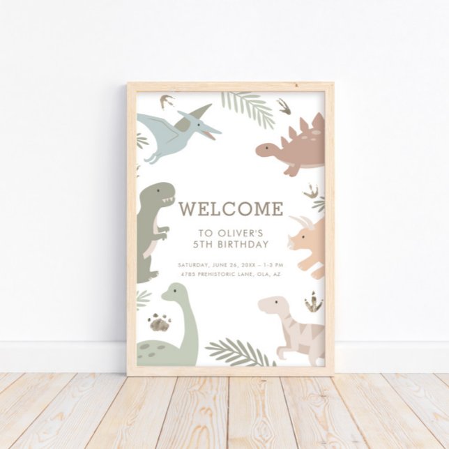 Boho Kids Dinosaur-Thema Geburtstagssignposter Poster (Von Creator hochgeladen)