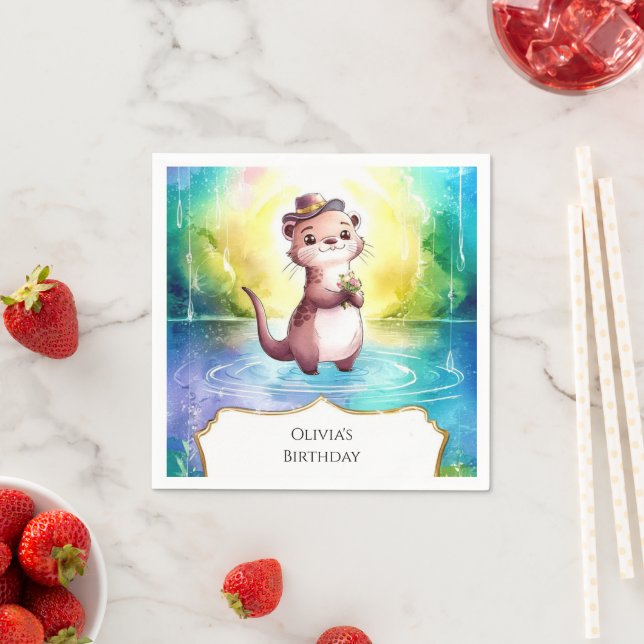 Boho Kids Otter Birthday Serviette (Beispiel)