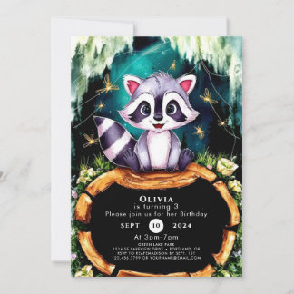 Boho Kids Raccoon Geburtstag Einladung