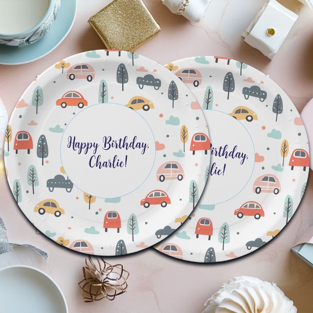 Boho Kinderwagen, Bäume & Wolken Muster Geburtstag Pappteller (Von Creator hochgeladen)