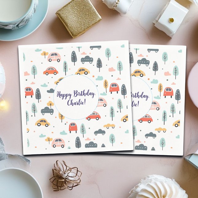 Boho Kinderwagen, Bäume & Wolken Muster Geburtstag Serviette (Von Creator hochgeladen)