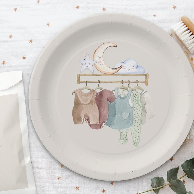 Boho Kinderzimmer Baby Clothes Gender Neutral Pappteller (Baby Clothes paper plates from my Boho Nursery baby shower Collection)