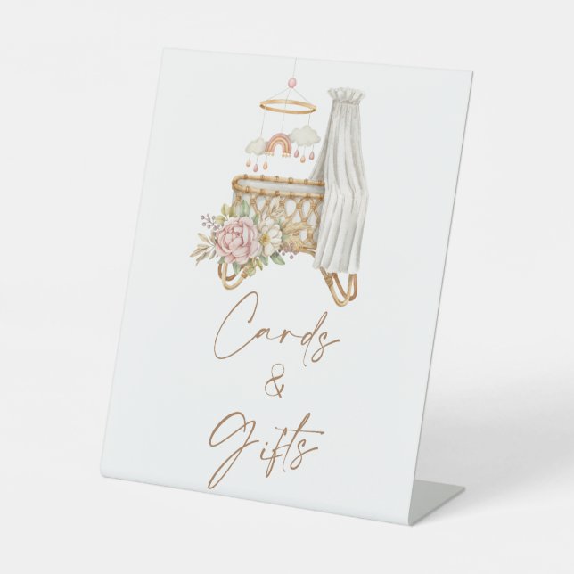 Boho Kinderzimmer Babyduschkarten und Geschenke Sockelschild (Vorderseite)