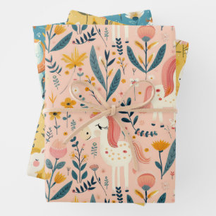 Boho Kinderzimmer Einhörner, Babyduschgeschenk Geschenkpapier Set