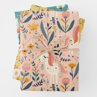 Boho Kinderzimmer Einhörner, Babyduschgeschenk Geschenkpapier Set
