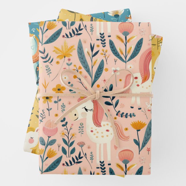 Boho Kinderzimmer Einhörner, Babyduschgeschenk Geschenkpapier Set (Beispiel)