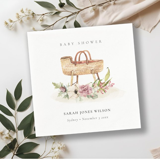 Boho Kinderzimmer Pink Floral Bassinet Babydusche Serviette (Von Creator hochgeladen)