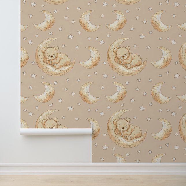 Boho Kinderzimmer Teddy Bären Schlafen auf dem Mon Tapete (Anwendung)