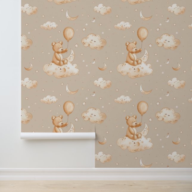 Boho Kinderzimmer Teddy Bear mit Ballon auf einer  Tapete (Anwendung)