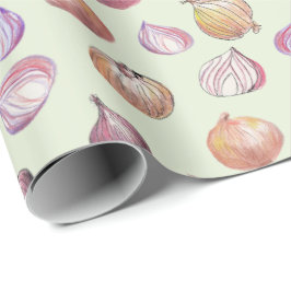 Boho Kitchen Onions Hand-Illustriert Sage Veggie Geschenkpapier