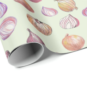 Boho Kitchen Onions Hand-Illustriert Sage Veggie Geschenkpapier