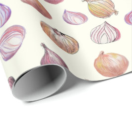 Boho Kitchen Onions Illustriertes Gemüse Geschenkpapier