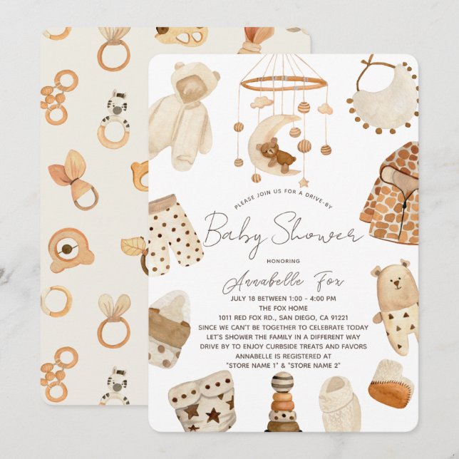 Boho Kleidung Kinderzimmer Drive-by Baby Shower In Einladung (Vorne/Hinten)