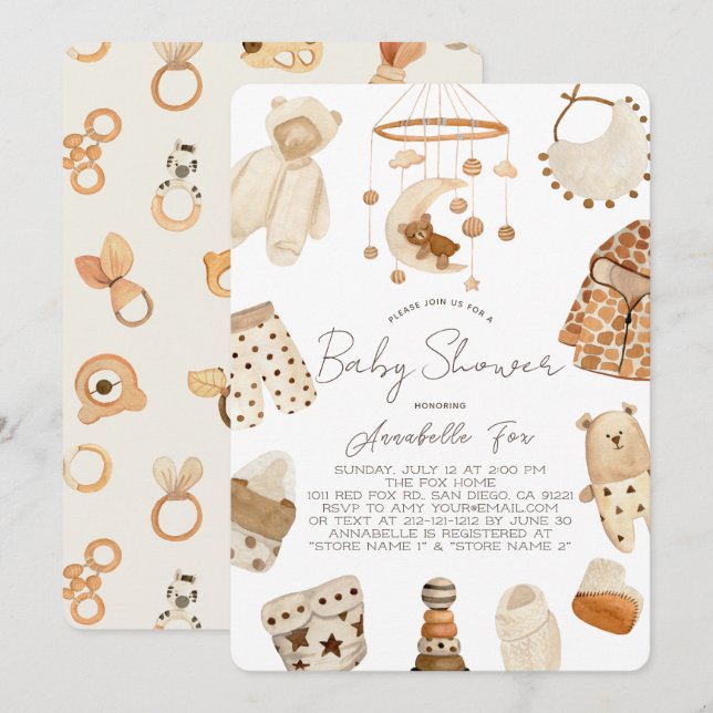 Boho Kleidung Kinderzimmer Gender-Neutral Baby Dus Einladung (Vorne/Hinten)