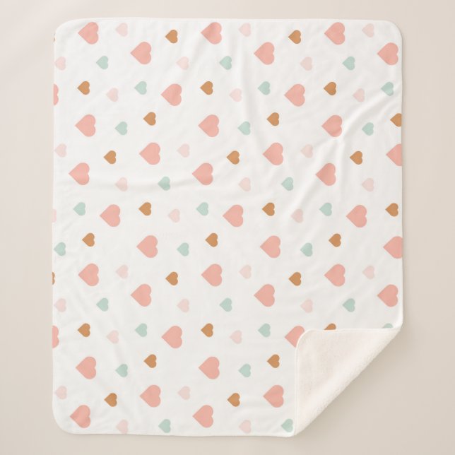 Boho kleine pastellfarbene Liebe Herz Sherpadecke (Vorderseite)