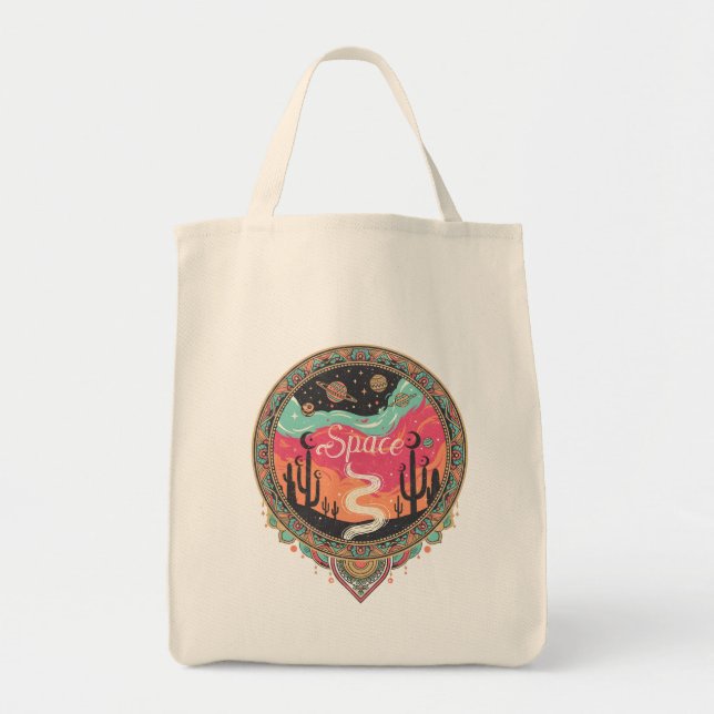 Boho Kosmische Wüsten-Retro Tragetasche (Vorne)