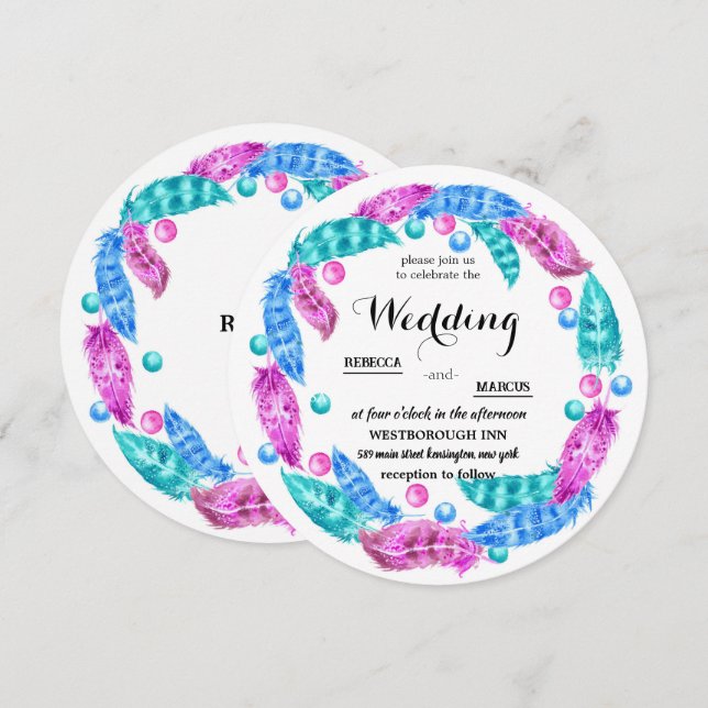 Boho Kranz, Eleganz lebhafter Farben Einladung (Vorne/Hinten)