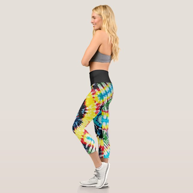 Boho Krawatte-Dyed Folk Art Pulverschn Rainbow Col Capri Leggings (Links)
