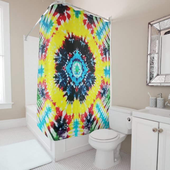 Boho Krawatte gefärbte Folk Art Leichte Regenbogen Duschvorhang (Beispiel)