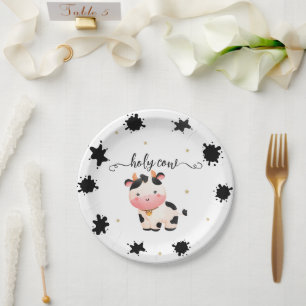 Boho-Kuh-Geschlechterneutrale Babyparty Pappteller