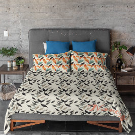 Boho künstlerisch orange blaue schwarze Blätter Dekokissen