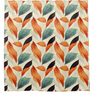 Boho künstlerisch orange blaue schwarze Blätter Duschvorhang