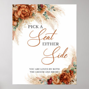Boho Kupfer Blumen Pampas Wähle einen Sitz auf bei Poster