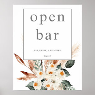 Boho-Kupfer-Pampas- und Beige-Blumen-Open-Bar-Schi Poster