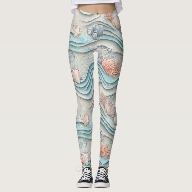 Boho-Küsten-Muschel-Muster Leggings (Vorderseite)