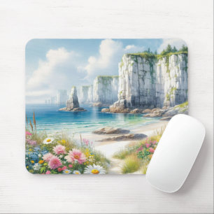 Boho-Küstenklippen-Wildblumen-Strandkunst Mousepad