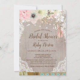 Boho Lace Lights & Tribal fether Brautparty Einladung