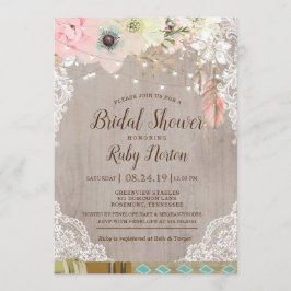 Boho Lace Lights & Tribal fether Brautparty Einladung
