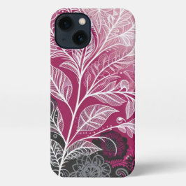 Boho Lacy Leaf Design Pink, Black and White iPhone Hülle