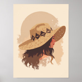 Boho lady mit Woven Hat Wall Art Poster