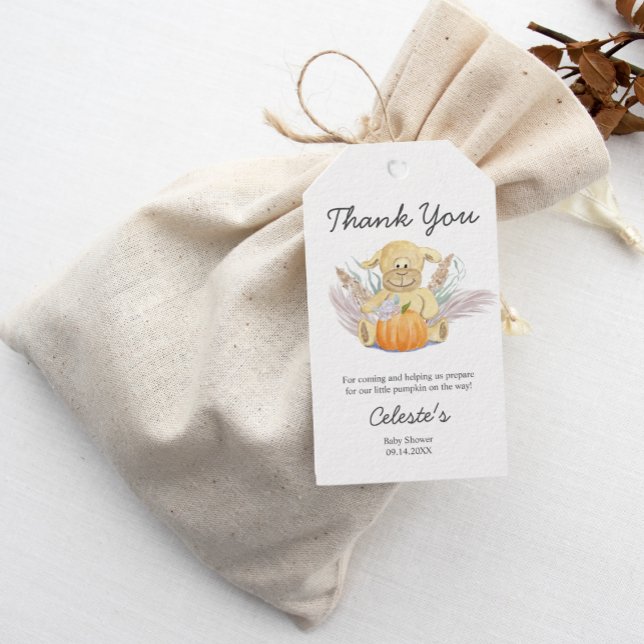 Boho Lamb Pumpkin Baby Dusche Danke Geschenkanhänger (A Thank You Gift Tag for favor bags and gifts!)