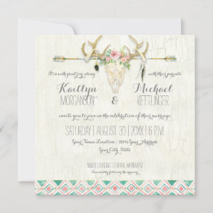 BOHO Land Rustikale Blütenkräuter-Schädel-Antlerpf Einladung